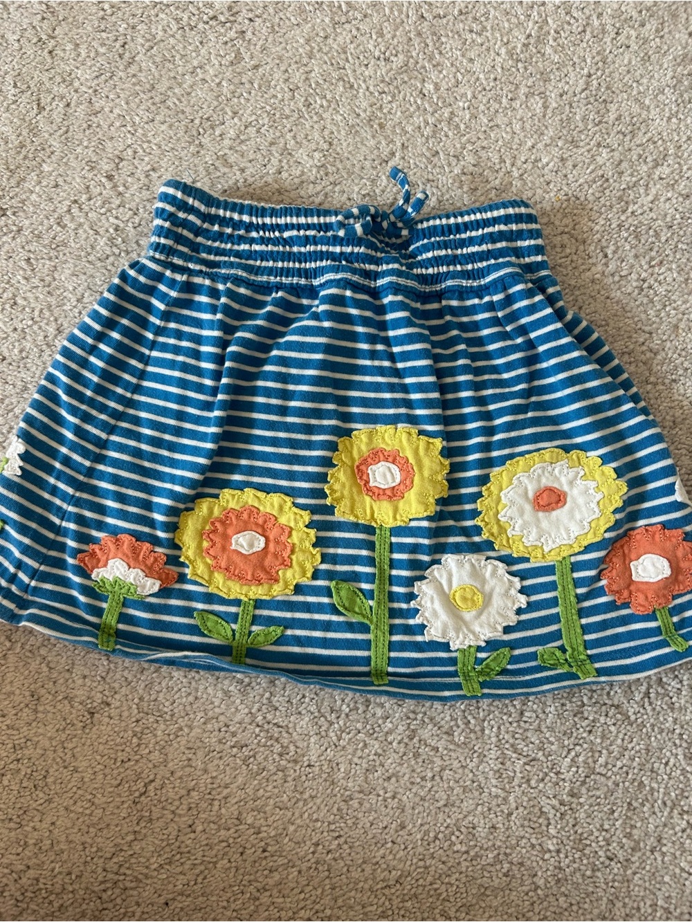 Mini Boden Blue Striped Skirt with Floral Appliqué